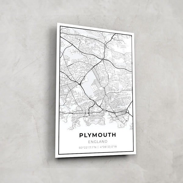 Plymouth Map - Glass Wall Art