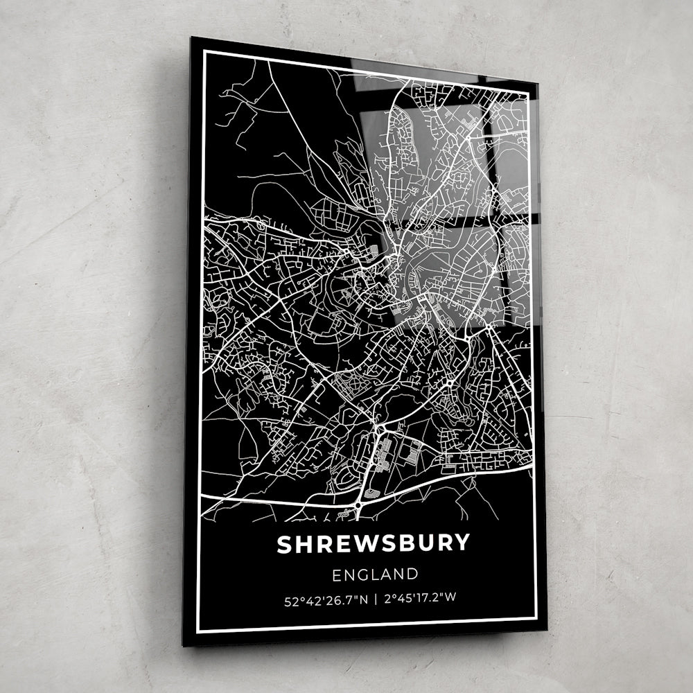 Shrewsbury Map - Glass Wall Art