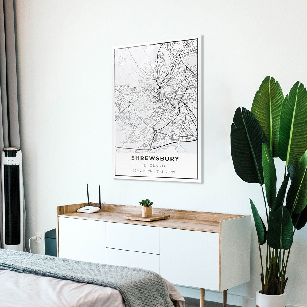 Shrewsbury Map - Glass Wall Art