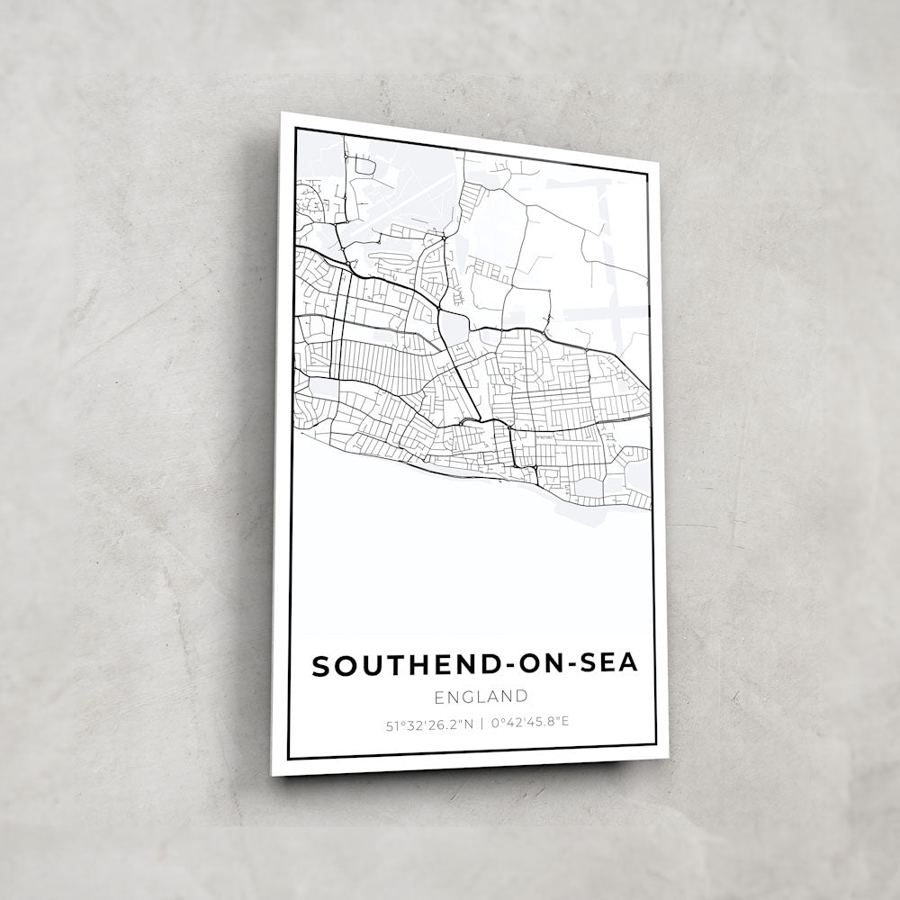 Southend-on-Sea Map - Glass Wall Art