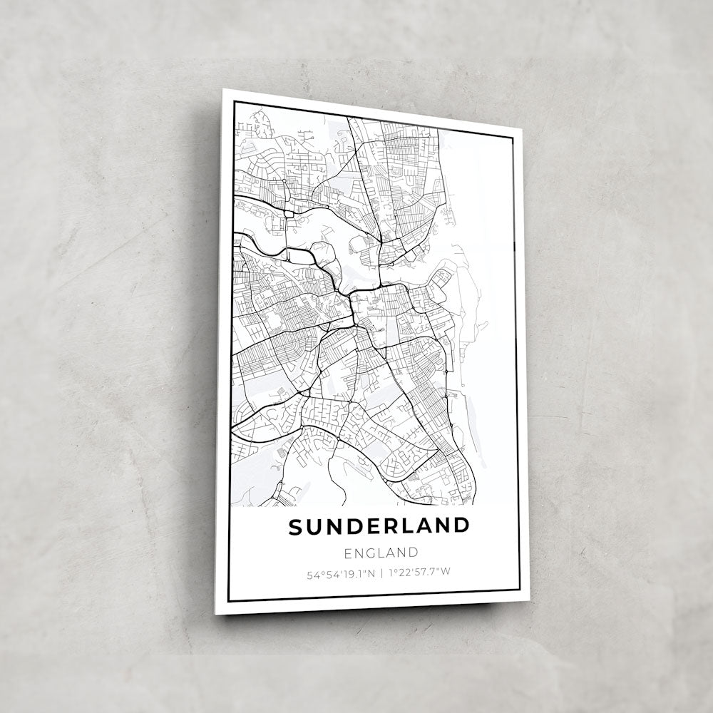 Sunderland Map - Glass Wall Art