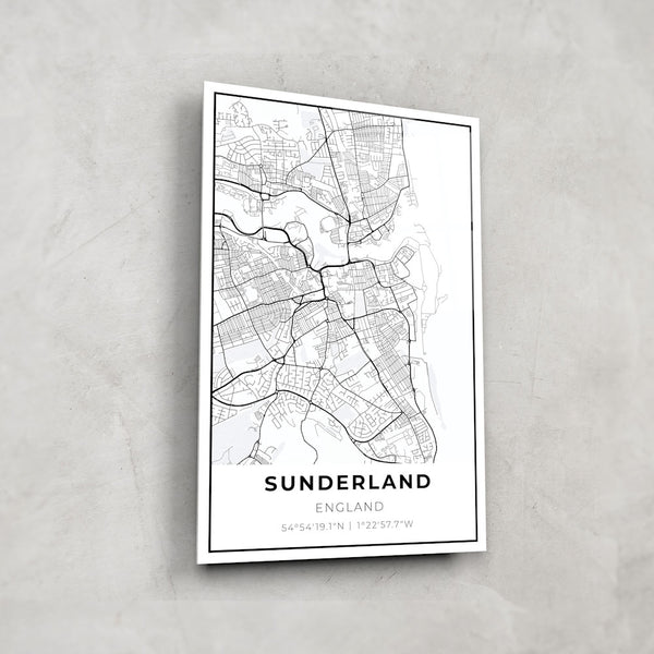 Sunderland Map - Glass Wall Art
