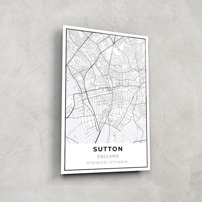 Artronauts Posters, Prints, & Visual Artwork Sutton Map - Glass Wall Art