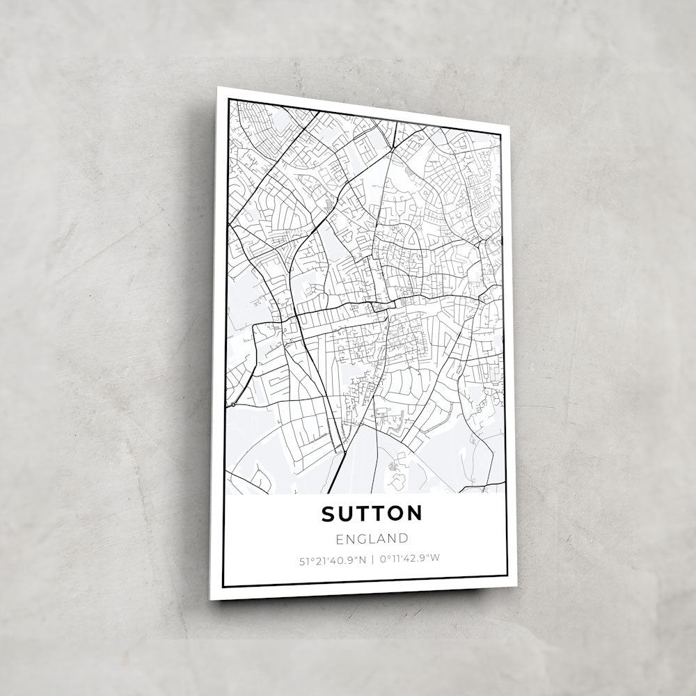 Sutton Map - Glass Wall Art