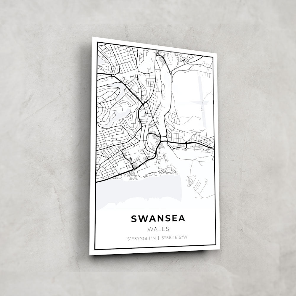 Swansea Map - Glass Wall Art