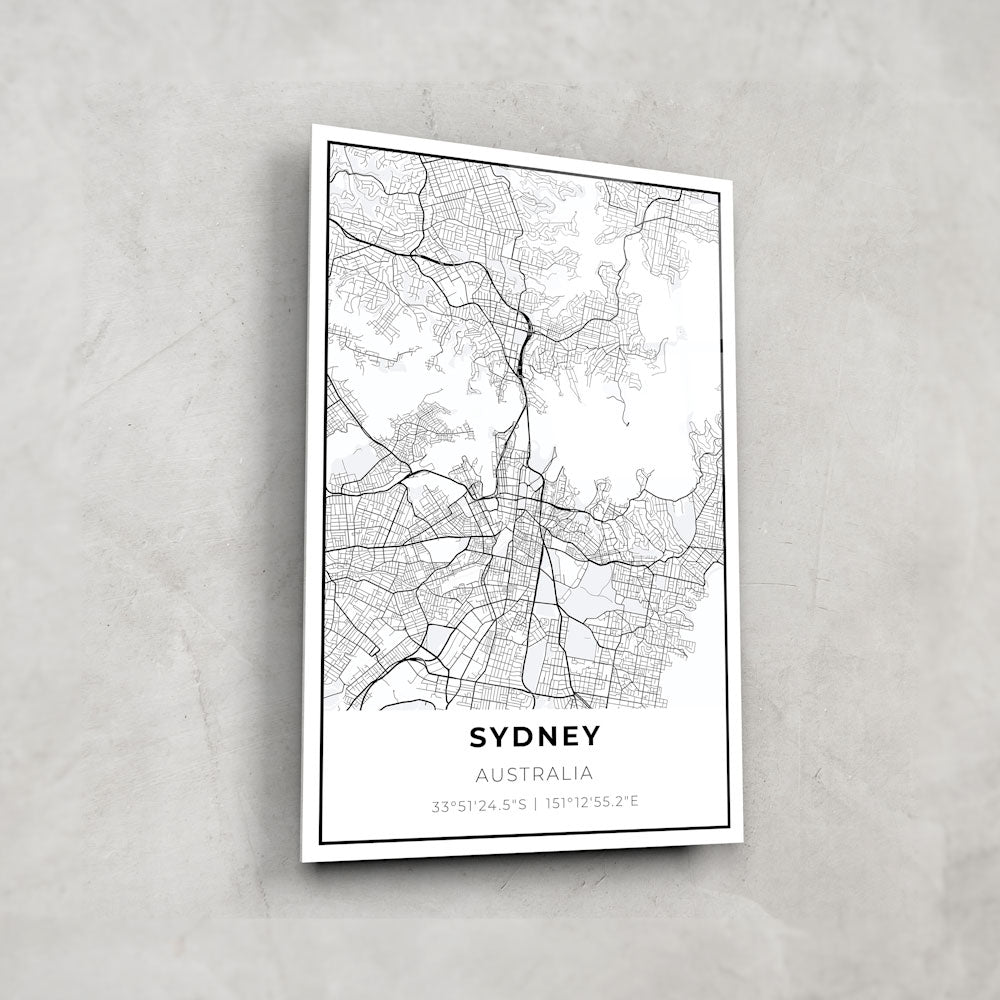 Sydney Map - Glass Wall Art