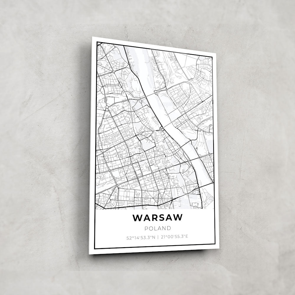 Warsaw Map - Glass Wall Art