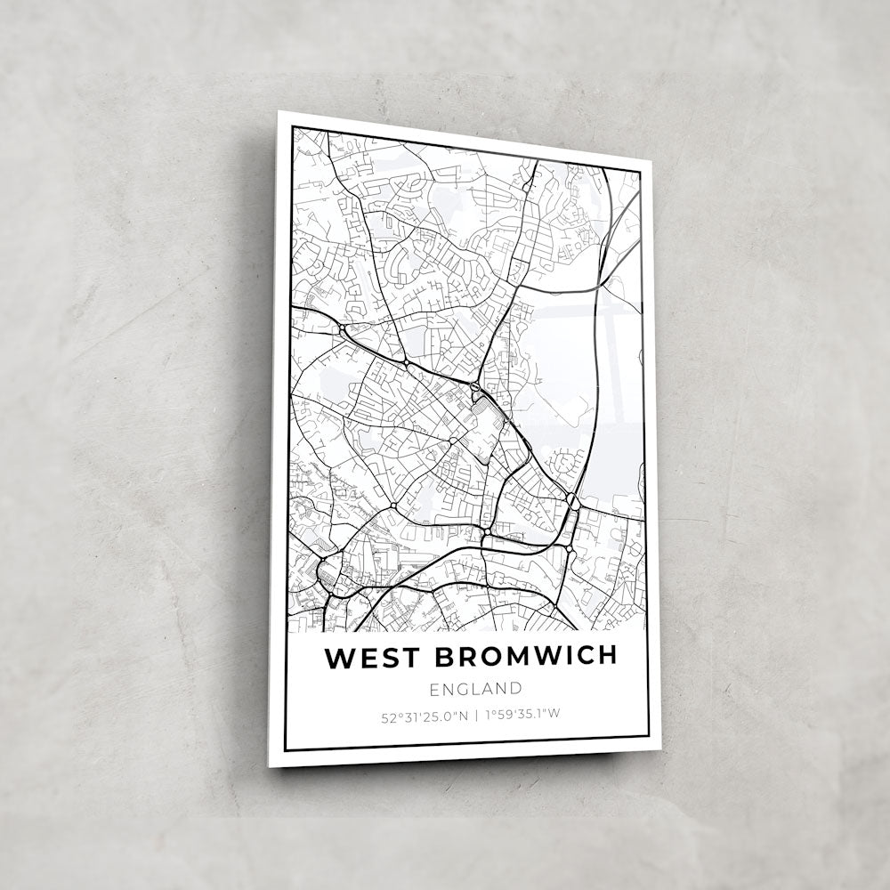 West-Bromwich Map - Glass Wall Art