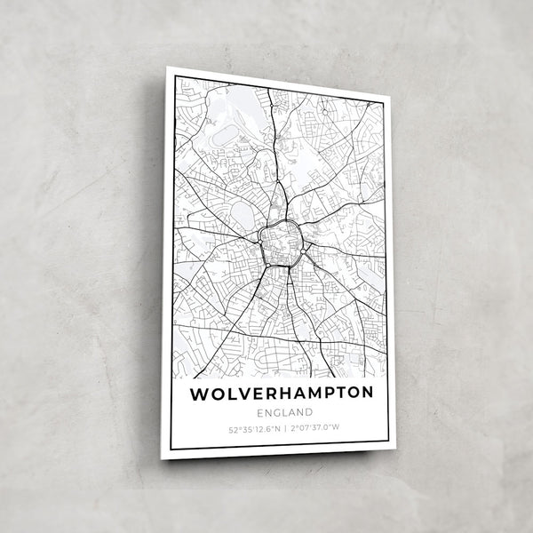 Wolverhampton Map - Glass Wall Art